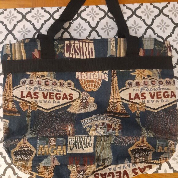 Excellent Vintage Las Vegas Casinos Tapestry Zip Tote Bag with Large Pocket - Picture 1 of 4